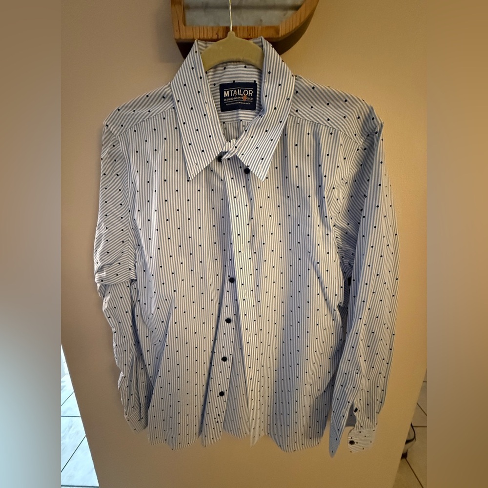 MTailor Blue Striped Men's Shirt Size Large